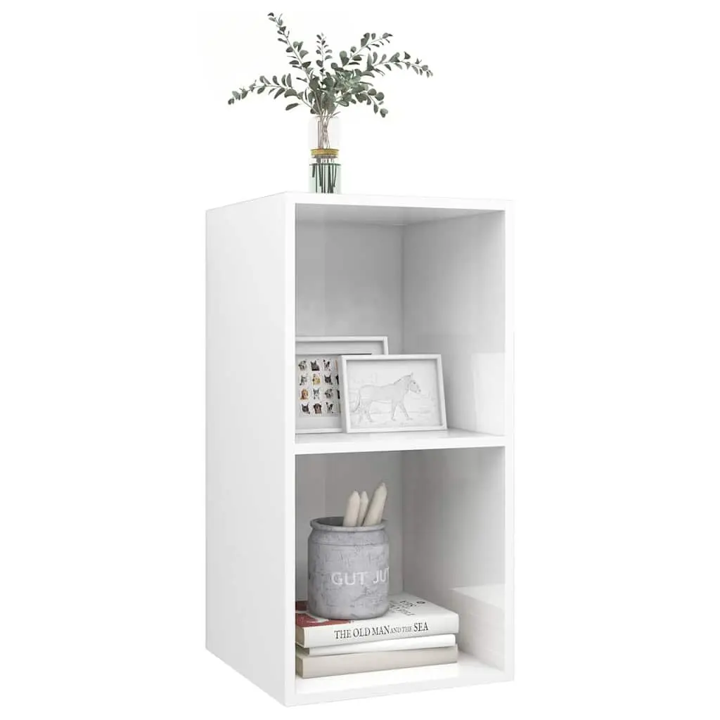 Wall-mounted TV Cabinet High Gloss White 2 Compartment Engineered Wood 37 x 37 x 72 cm