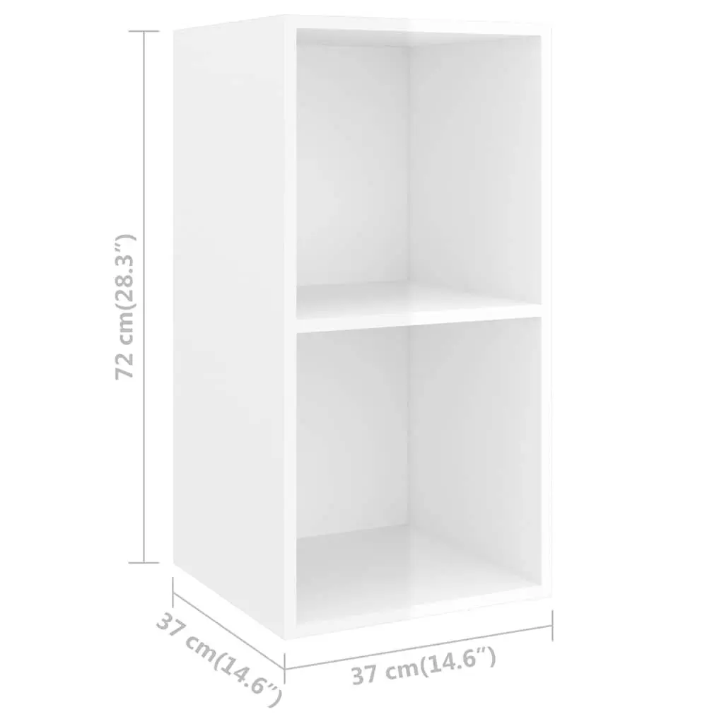 Wall-mounted TV Cabinet High Gloss White 2 Compartment Engineered Wood 37 x 37 x 72 cm