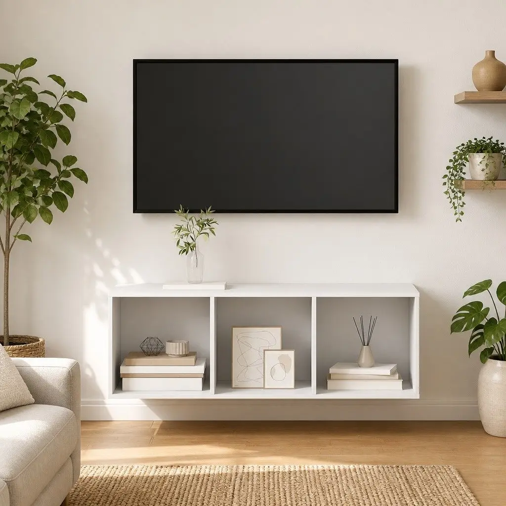 Wall-mounted TV Cabinet White 3 Compartments Engineered Wood