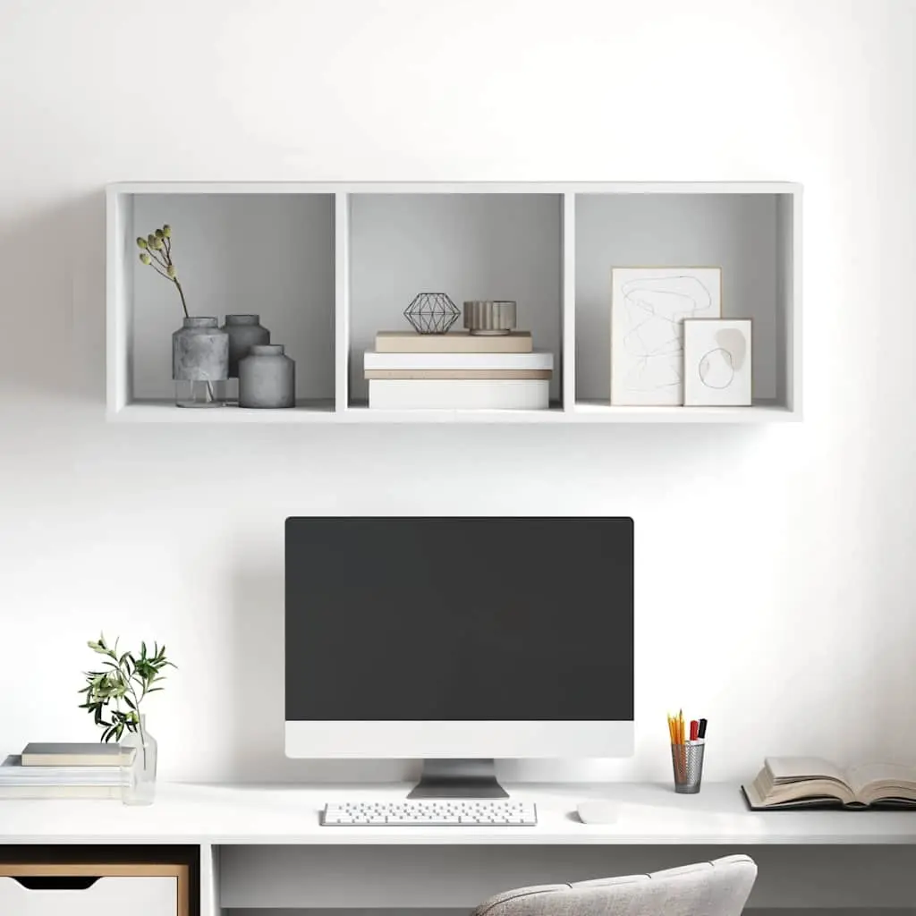 Wall-mounted TV Cabinet White 3 Compartments Engineered Wood