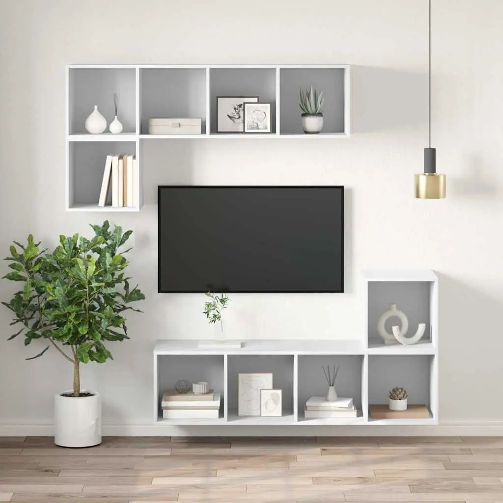 Wall-mounted TV Cabinet White 3 Compartments Engineered Wood