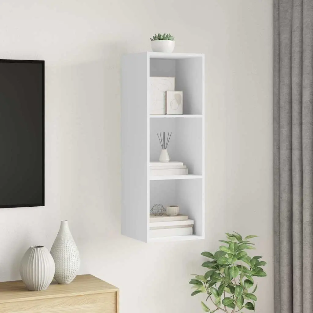 Wall-mounted TV Cabinet White 3 Compartments Engineered Wood