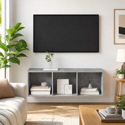 Grey Wall-mounted TV Cabinet in Engineered Wood 37x37x107cm