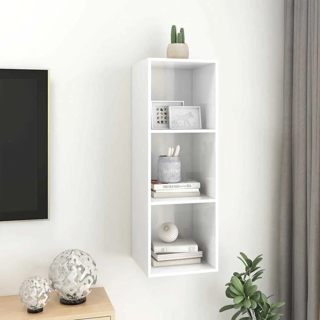 Wall-mounted TV Cabinet High Gloss White 3 Compartments Engineered Wood