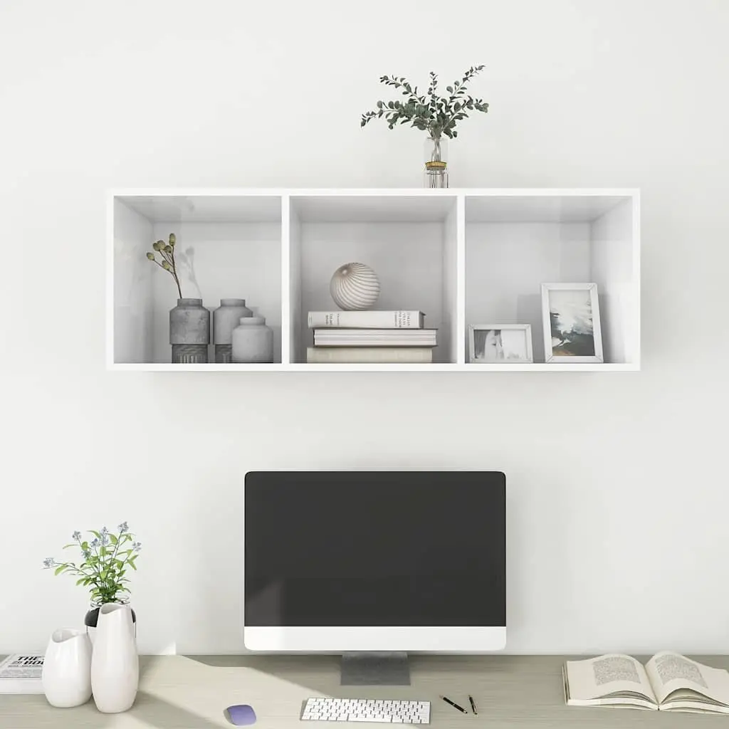Wall-mounted TV Cabinet High Gloss White 3 Compartments Engineered Wood
