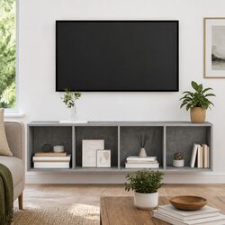 Grey Wall-Mounted TV Cabinet with Storage Compartments