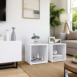 Set of 2 White Engineered Wood TV Cabinets 37x35x37 cm