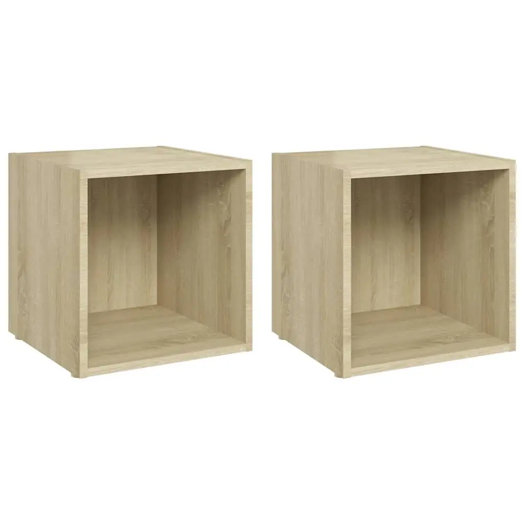 TV Cabinets Sonoma Oak 37x35x37 cm Engineered Wood Ground Stand Storage Unit 2 Piece