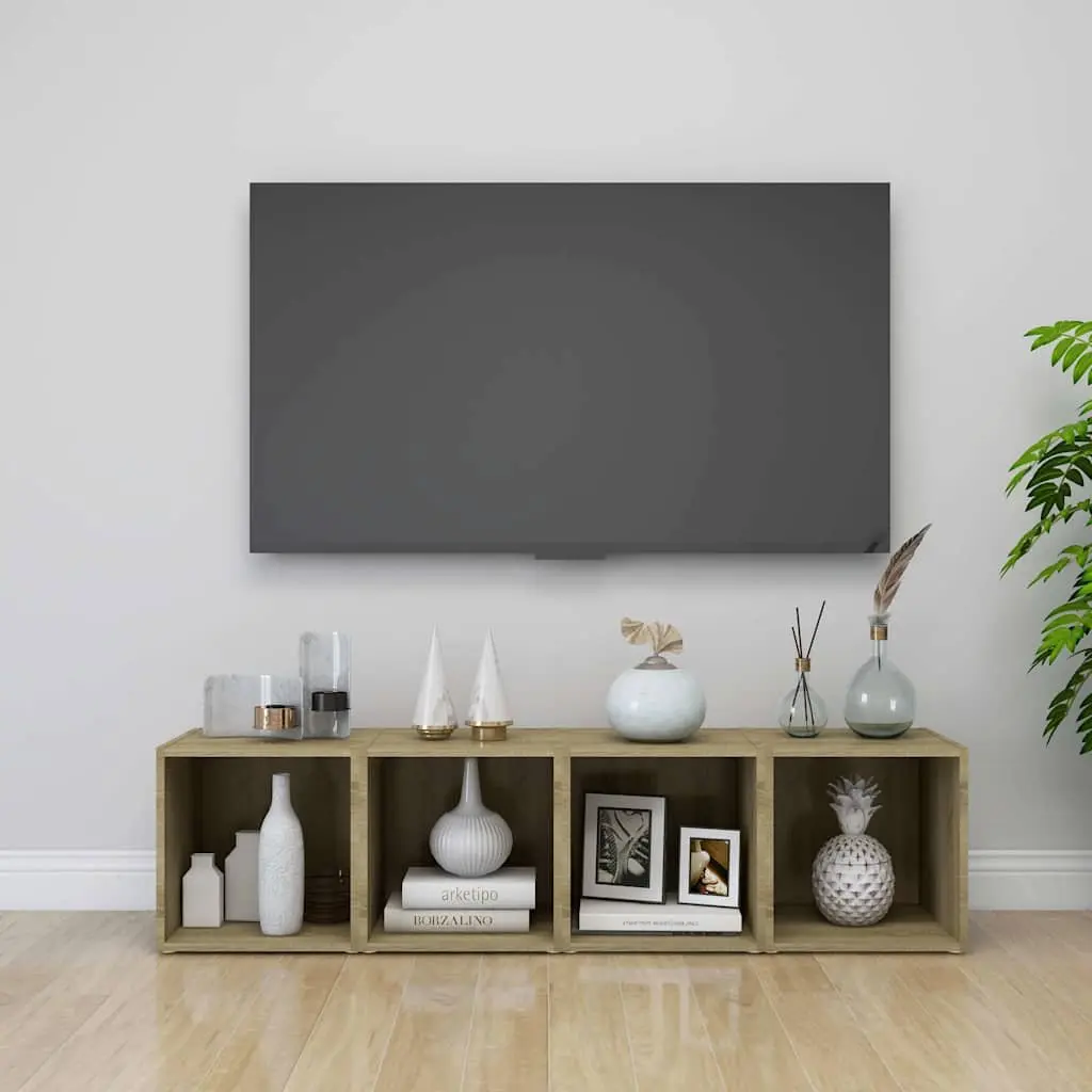 TV Cabinets Sonoma Oak 37x35x37 cm Engineered Wood Ground Stand Storage Unit 2 Piece