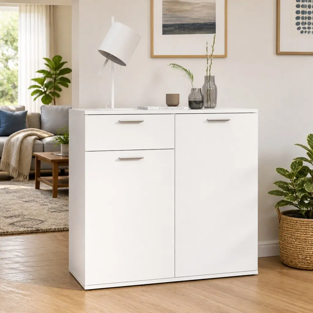 White Minimalist Sideboard Storage Cabinet 80x36x75cm