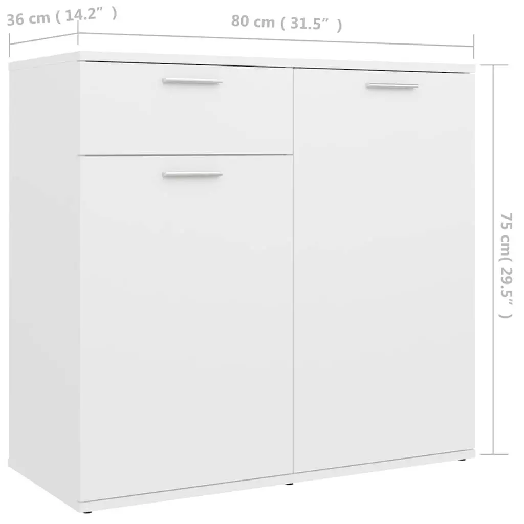 White Minimalist Sideboard Storage Cabinet 80x36x75cm