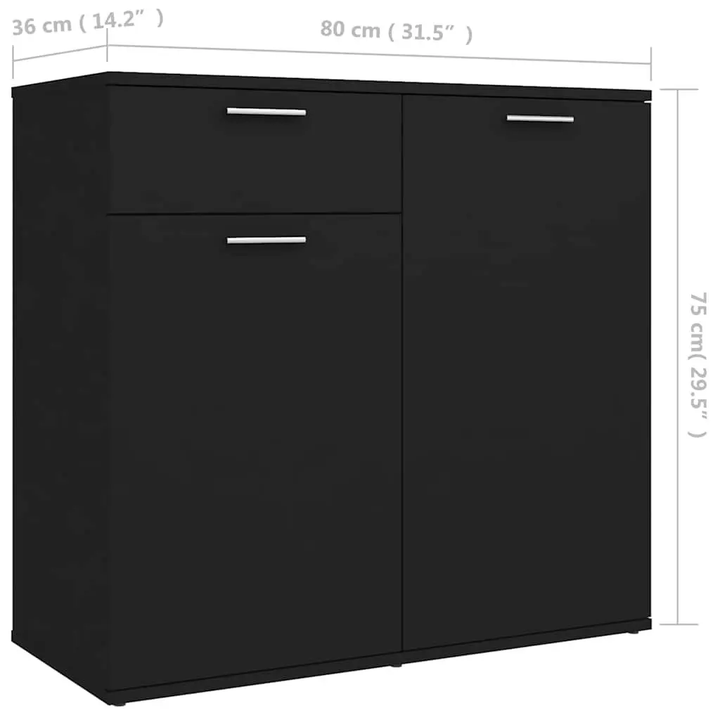 Sideboard Cabinet Black Minimalist 80 x 36 x 75 cm Engineered Wood