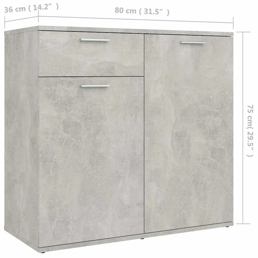 Grey Sideboard Storage Cabinet 80x36x75cm with 2 Doors