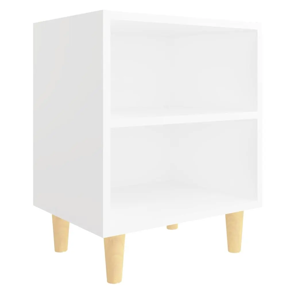 White Nightstand with Two Open Shelves and Wooden Legs for Bedroom Storage