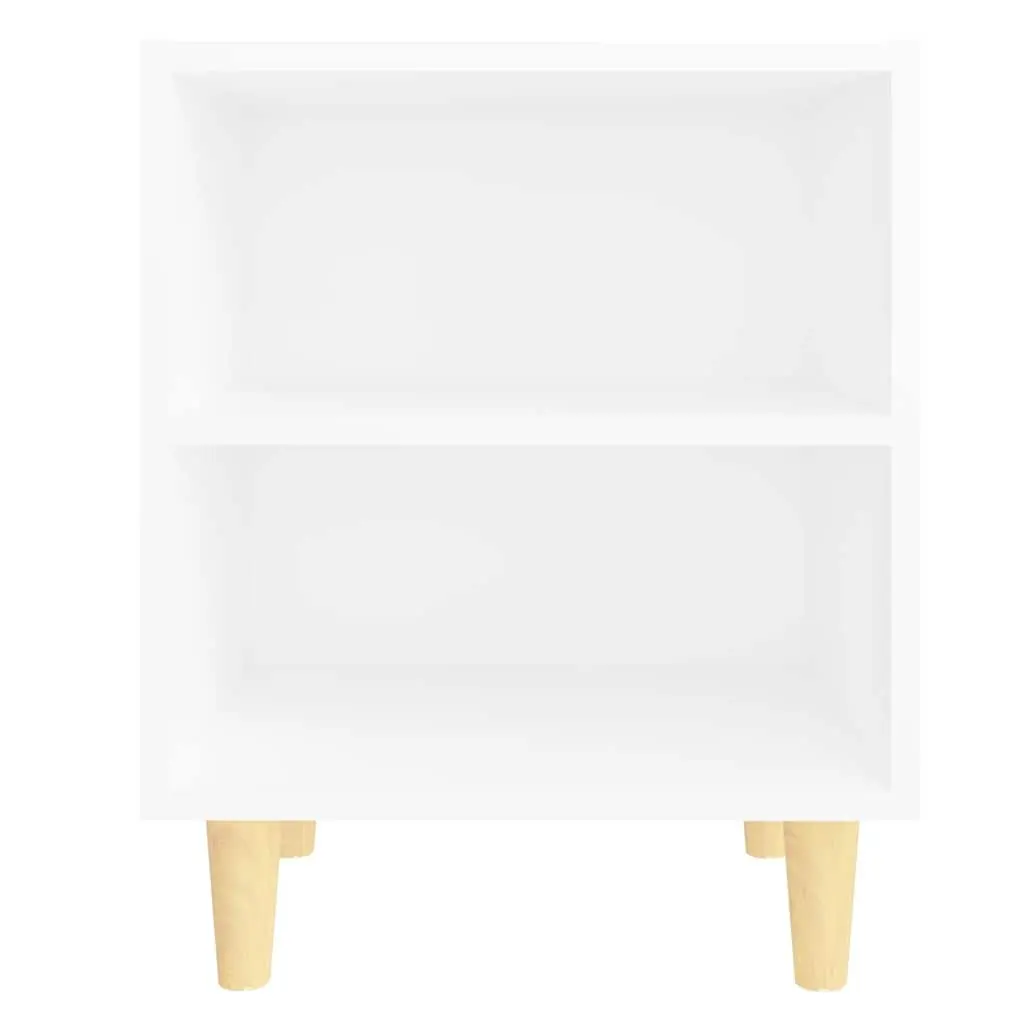 White Nightstand with Two Open Shelves and Wooden Legs for Bedroom Storage