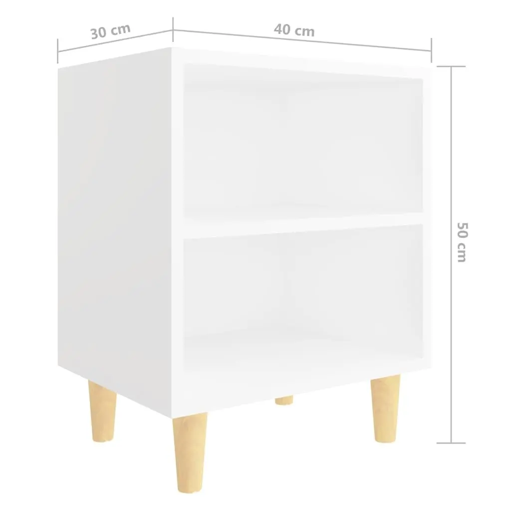 White Nightstand with Two Open Shelves and Wooden Legs for Bedroom Storage