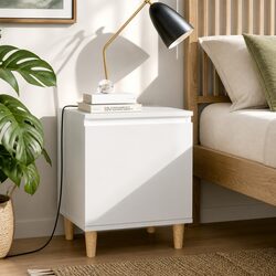 White Bedside Table Nightstand with Solid Wood Legs
