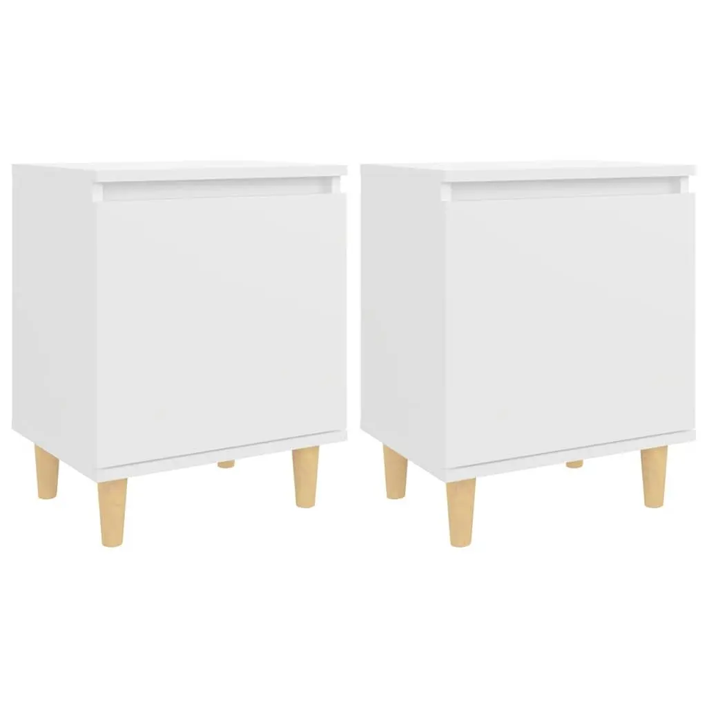 Bedside Table Scandinavian Style White Storage Cabinet Solid Wood Legs 2 Pieces