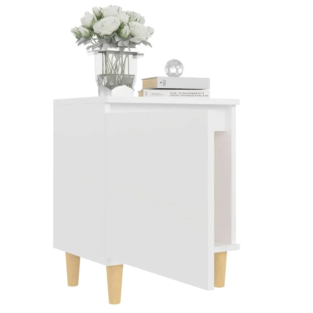 Bedside Table Scandinavian Style White Storage Cabinet Solid Wood Legs 2 Pieces