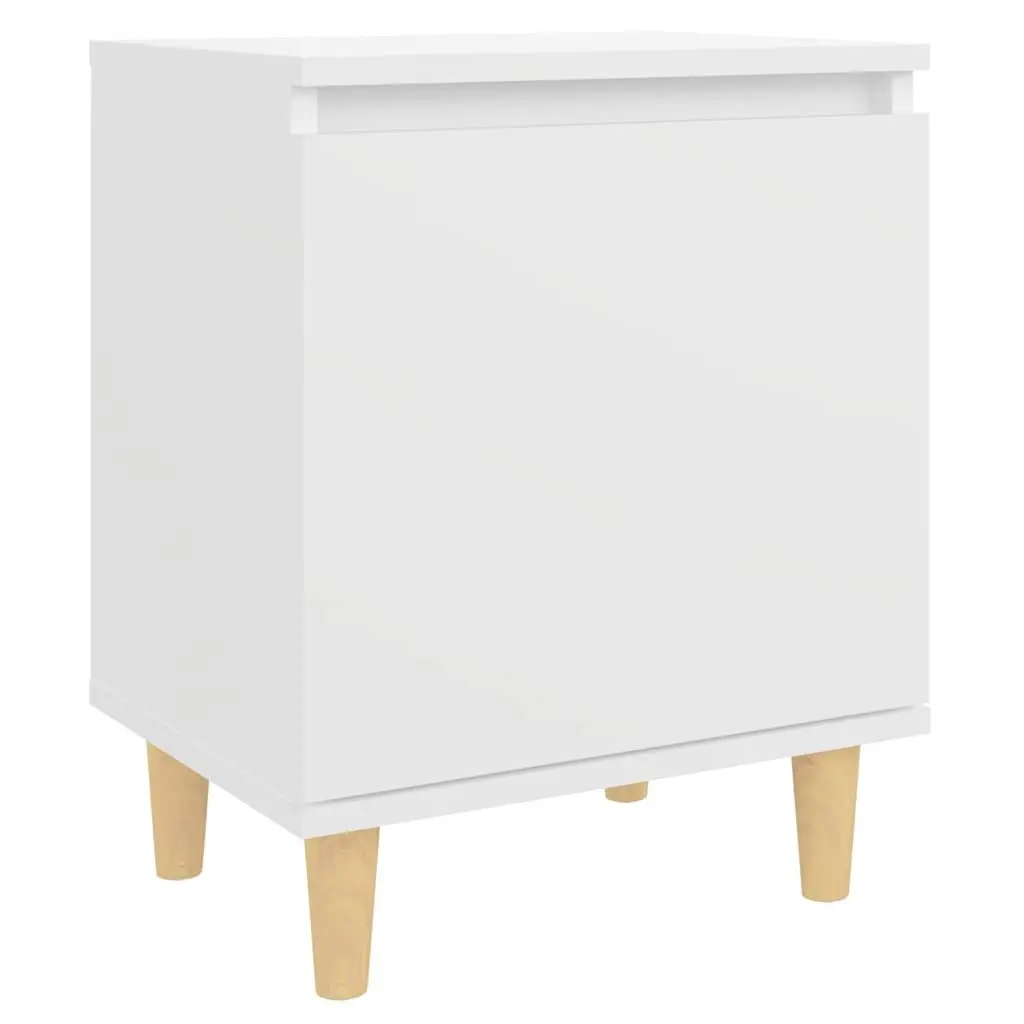 Bedside Table Scandinavian Style White Storage Cabinet Solid Wood Legs 2 Pieces
