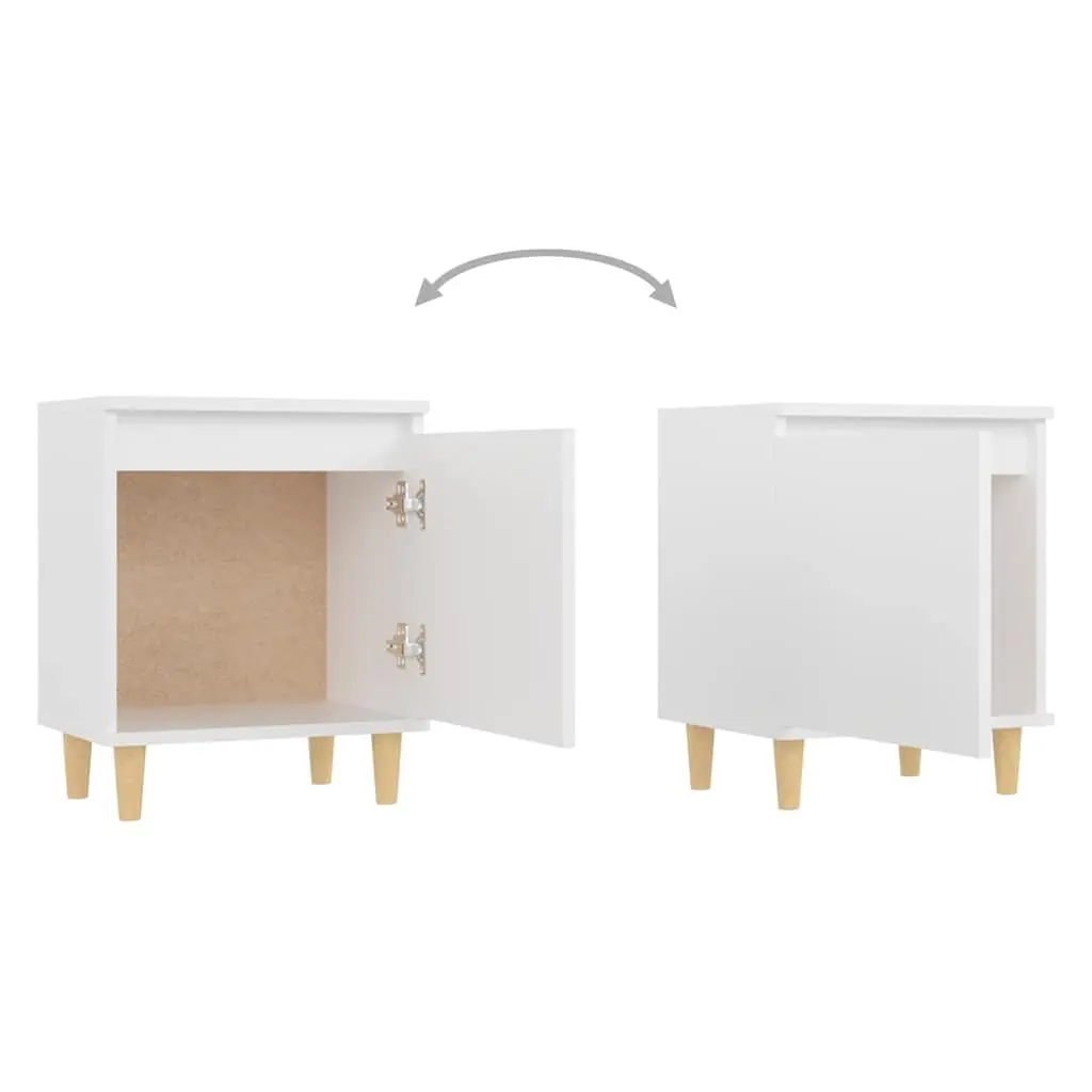 Bedside Table Scandinavian Style White Storage Cabinet Solid Wood Legs 2 Pieces