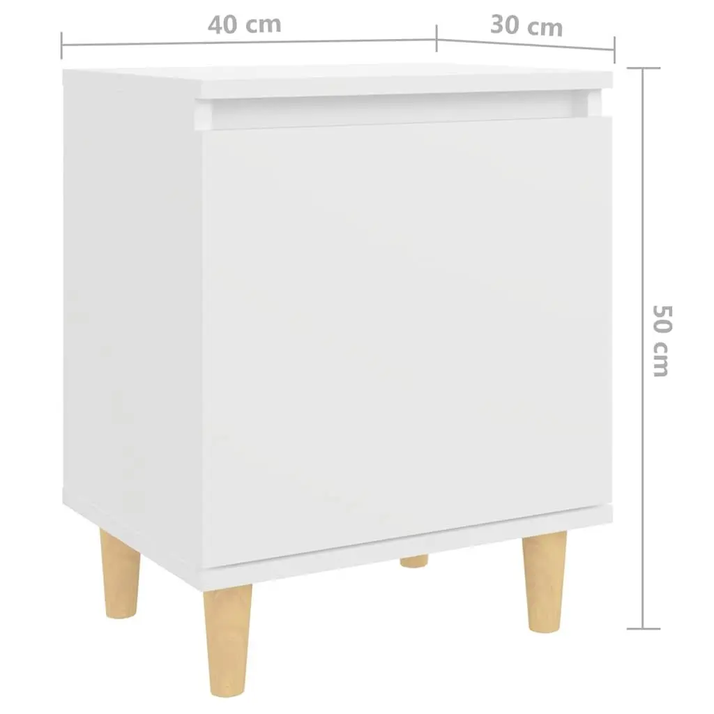 Bedside Table Scandinavian Style White Storage Cabinet Solid Wood Legs 2 Pieces