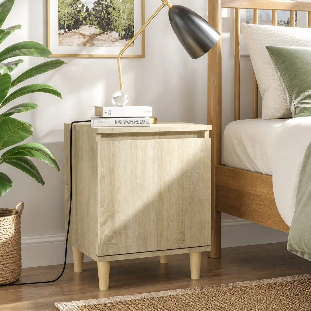 Bedside Table Sonoma Oak 40x30x50cm Wooden Legs Storage Cabinet 2 Piece