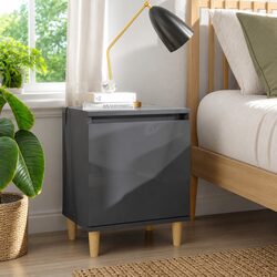 Scandinavian-Style Grey High Gloss Nightstand