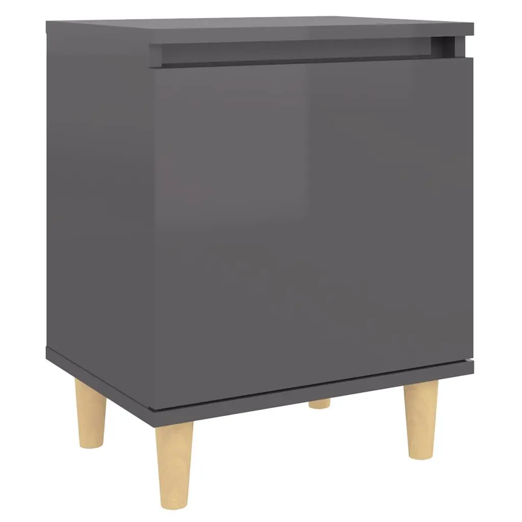 Bedside Table Grey High Gloss Scandinavian Nightstand Wooden Legs Storage Compartment