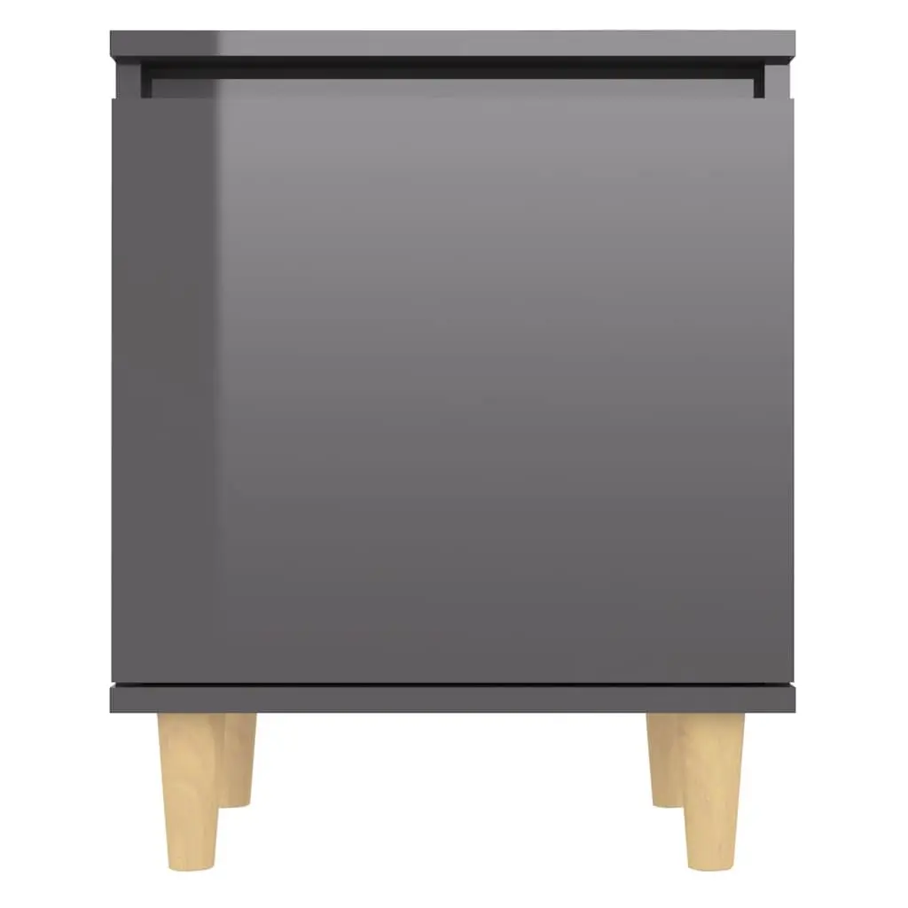 Bedside Table Grey High Gloss Scandinavian Nightstand Wooden Legs Storage Compartment