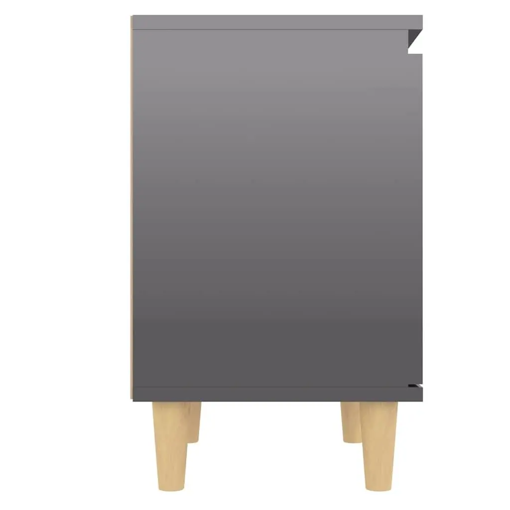 Bedside Table Grey High Gloss Scandinavian Nightstand Wooden Legs Storage Compartment