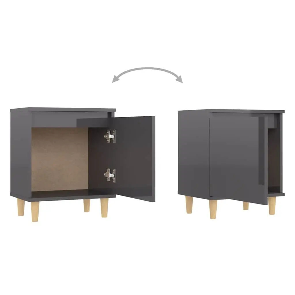 Bedside Table Grey High Gloss Scandinavian Nightstand Wooden Legs Storage Compartment