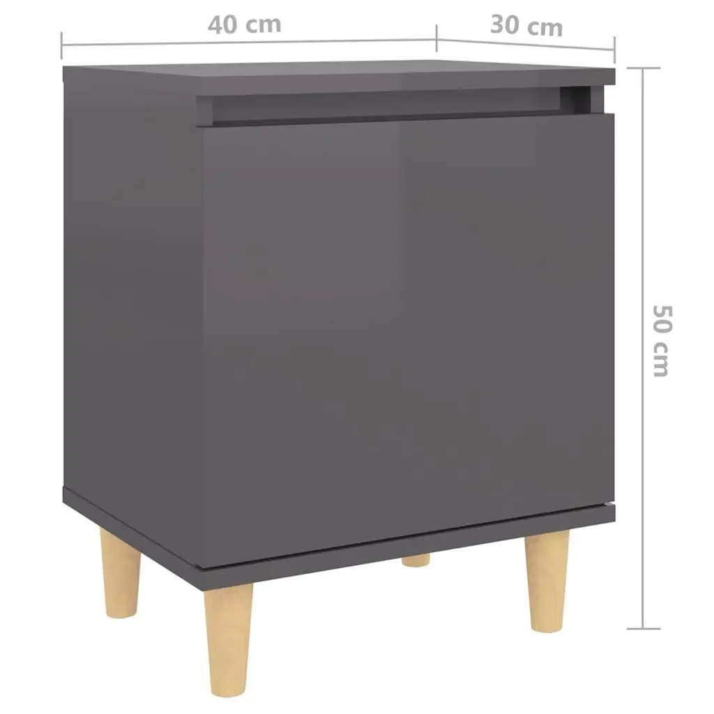 Bedside Table Grey High Gloss Scandinavian Nightstand Wooden Legs Storage Compartment