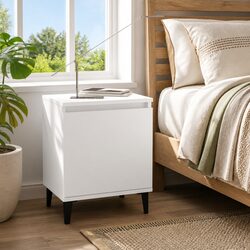 Charming White Nightstand with Metal Legs and Storage