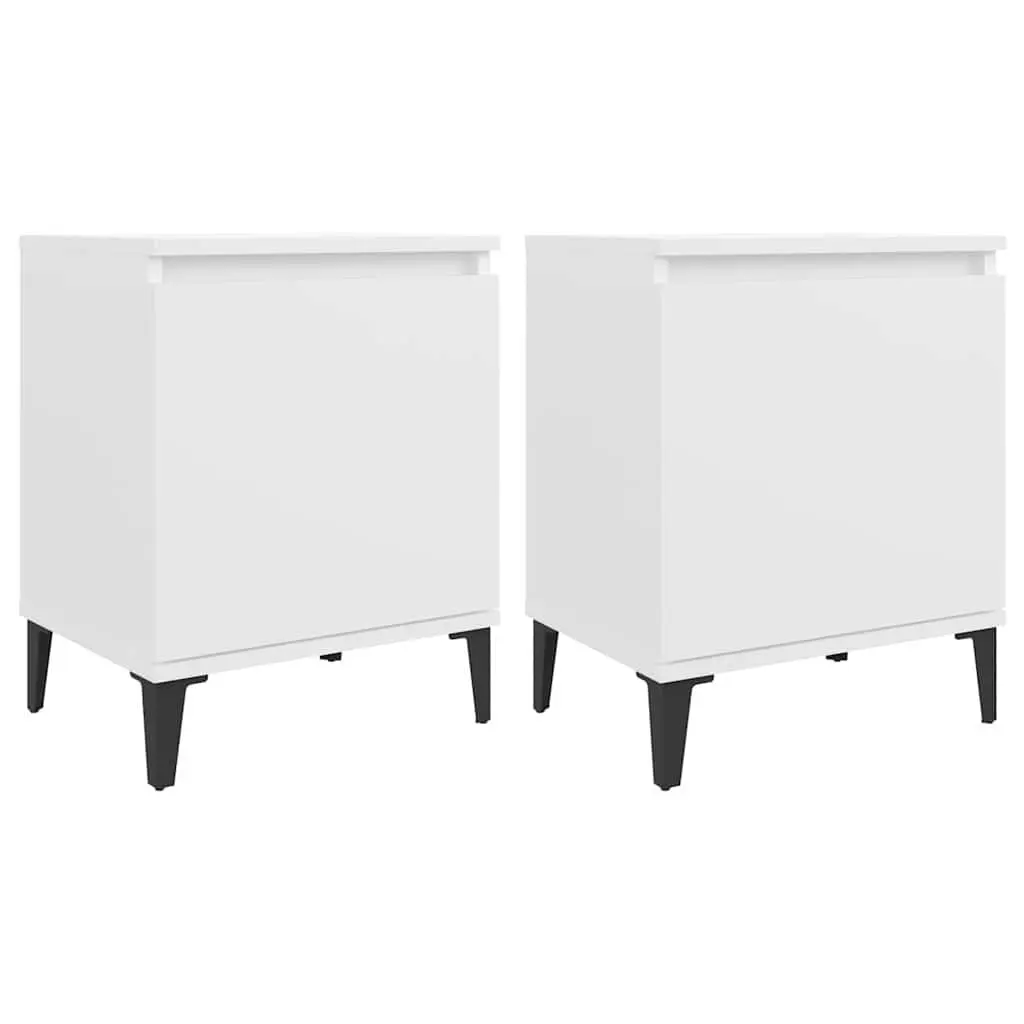 Bedside Table White Metal Legs 40x30x50cm Storage Compartment