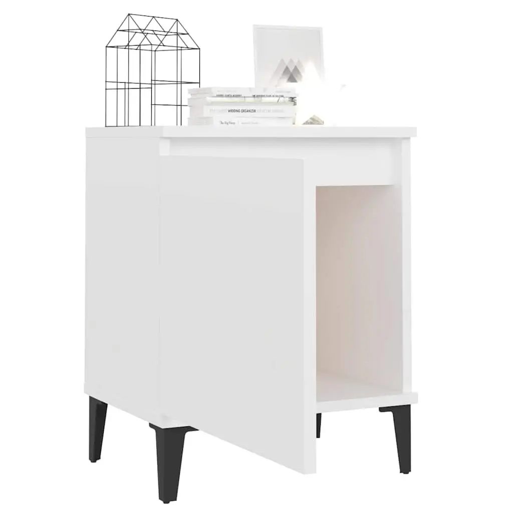 Bedside Table White Metal Legs 40x30x50cm Storage Compartment