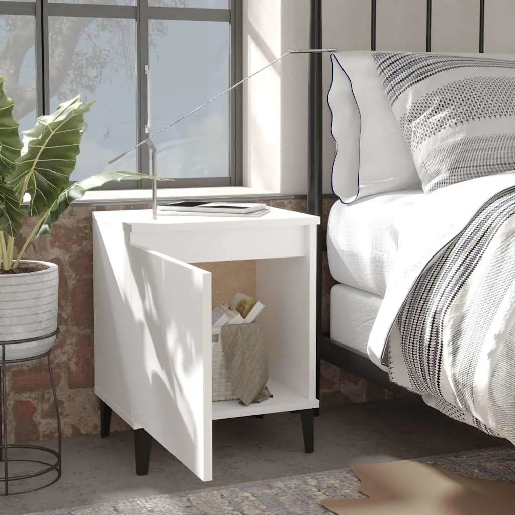Bedside Table White Metal Legs 40x30x50cm Storage Compartment