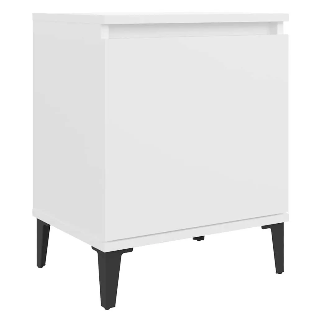 Bedside Table White Metal Legs 40x30x50cm Storage Compartment