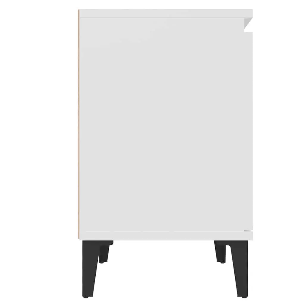 Bedside Table White Metal Legs 40x30x50cm Storage Compartment
