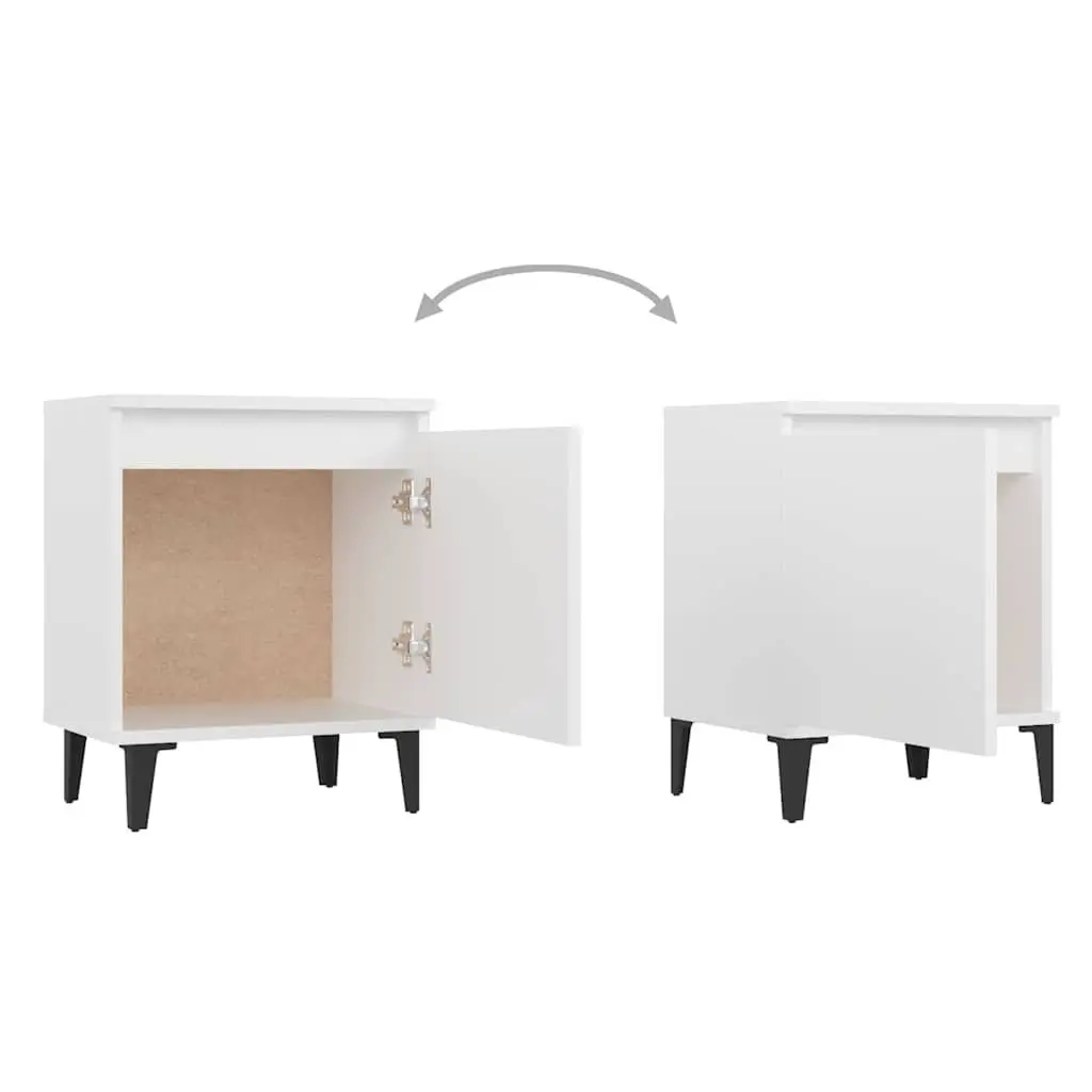 Bedside Table White Metal Legs 40x30x50cm Storage Compartment