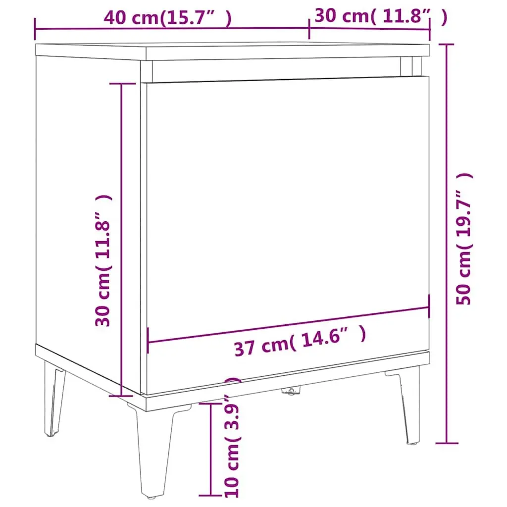 Bedside Table White Metal Legs 40x30x50cm Storage Compartment