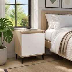 Warm Wood Bedside Table with Metal Legs