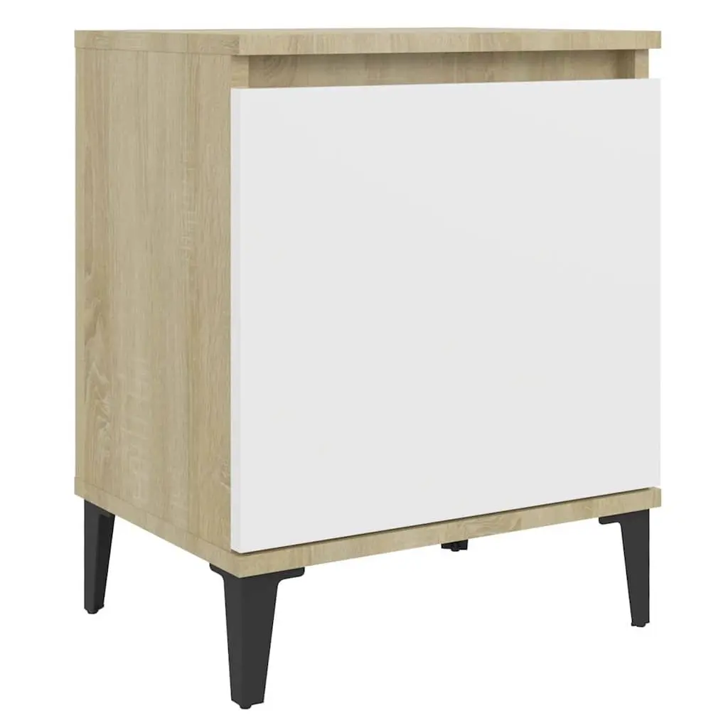 Bedside Table Industrial Style Sonoma Oak and White Metal Legs Nightstand Storage