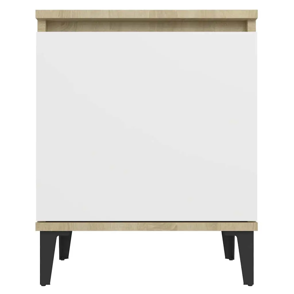 Bedside Table Industrial Style Sonoma Oak and White Metal Legs Nightstand Storage