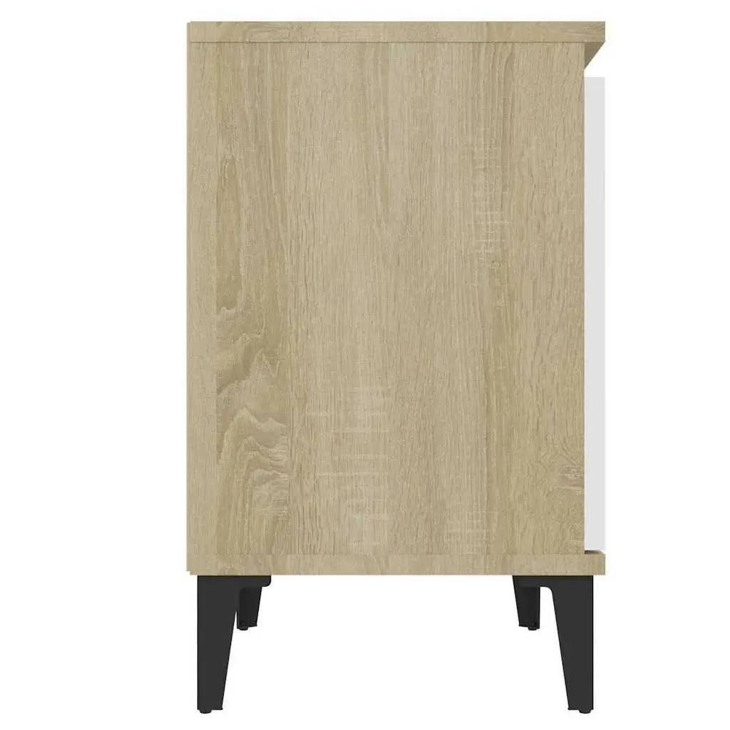 Bedside Table Industrial Style Sonoma Oak and White Metal Legs Nightstand Storage