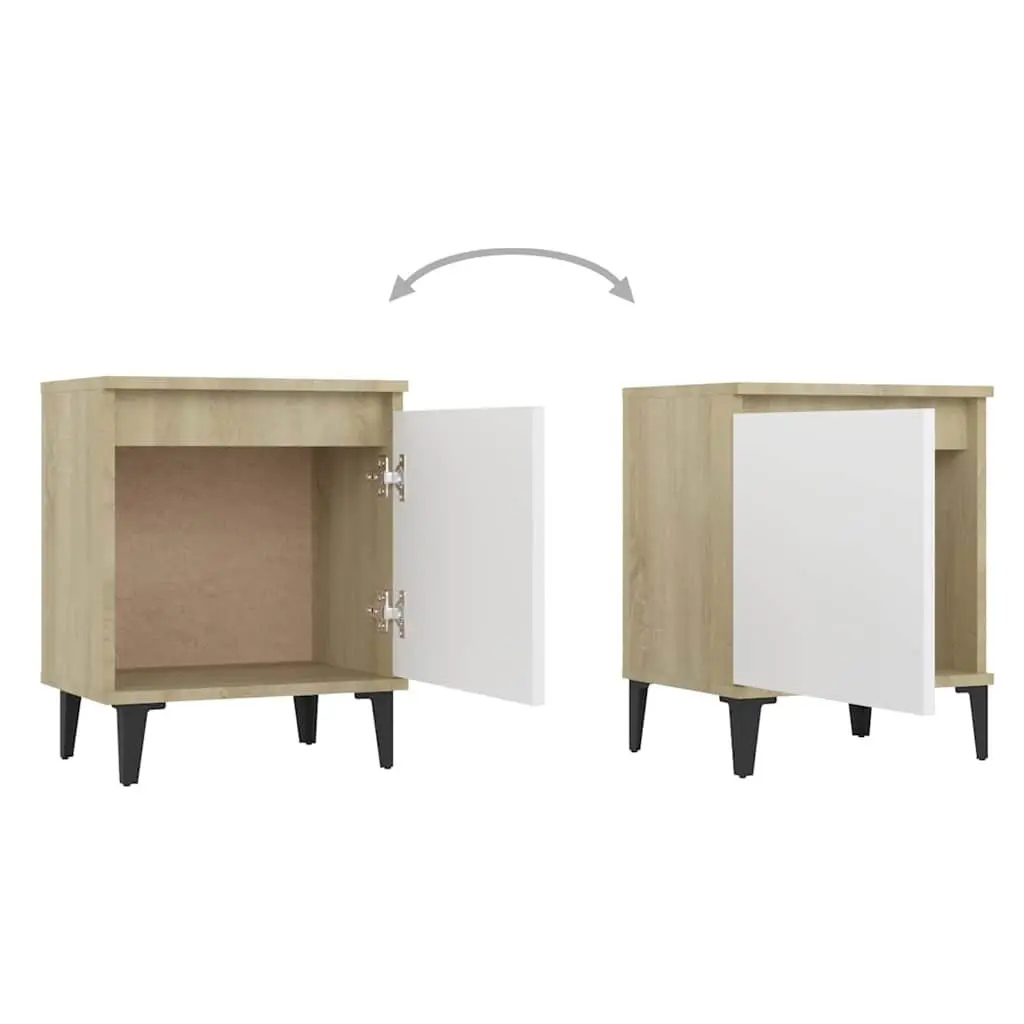 Bedside Table Industrial Style Sonoma Oak and White Metal Legs Nightstand Storage
