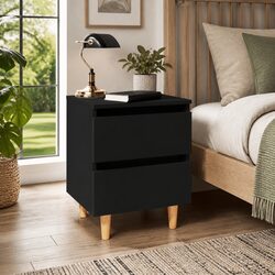 Stylish Black Bedside Table Set with Drawers