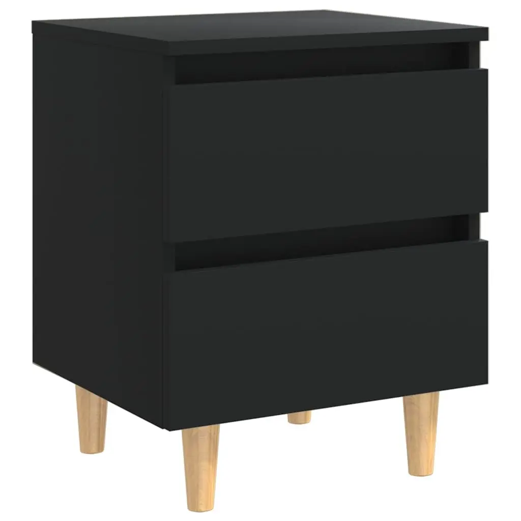 Black Bedside Cabinets Set of 2 Nightstands with Drawers Solid Pinewood Legs Storage Furniture