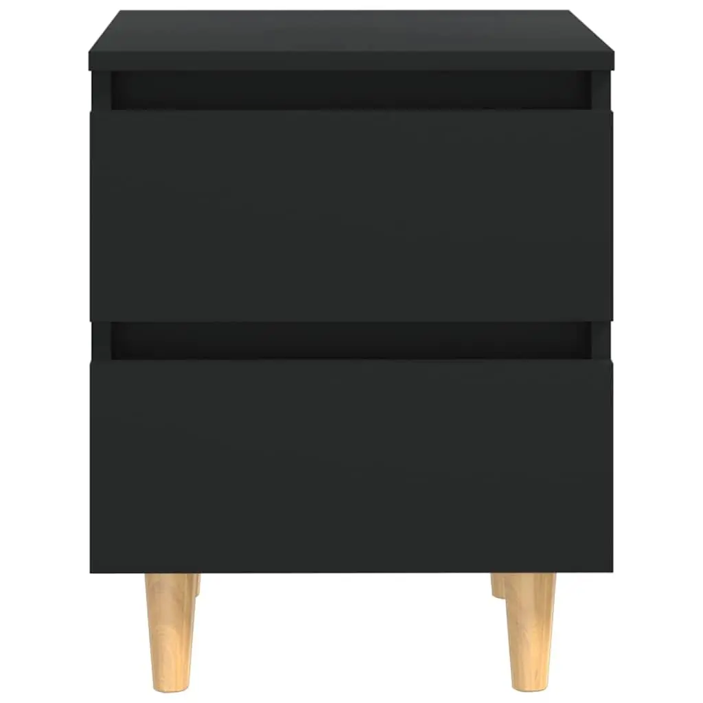 Black Bedside Cabinets Set of 2 Nightstands with Drawers Solid Pinewood Legs Storage Furniture