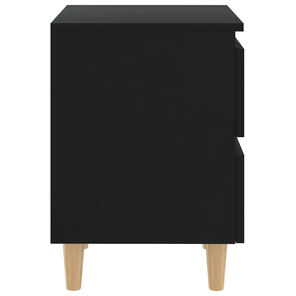 Black Bedside Cabinets Set of 2 Nightstands with Drawers Solid Pinewood Legs Storage Furniture